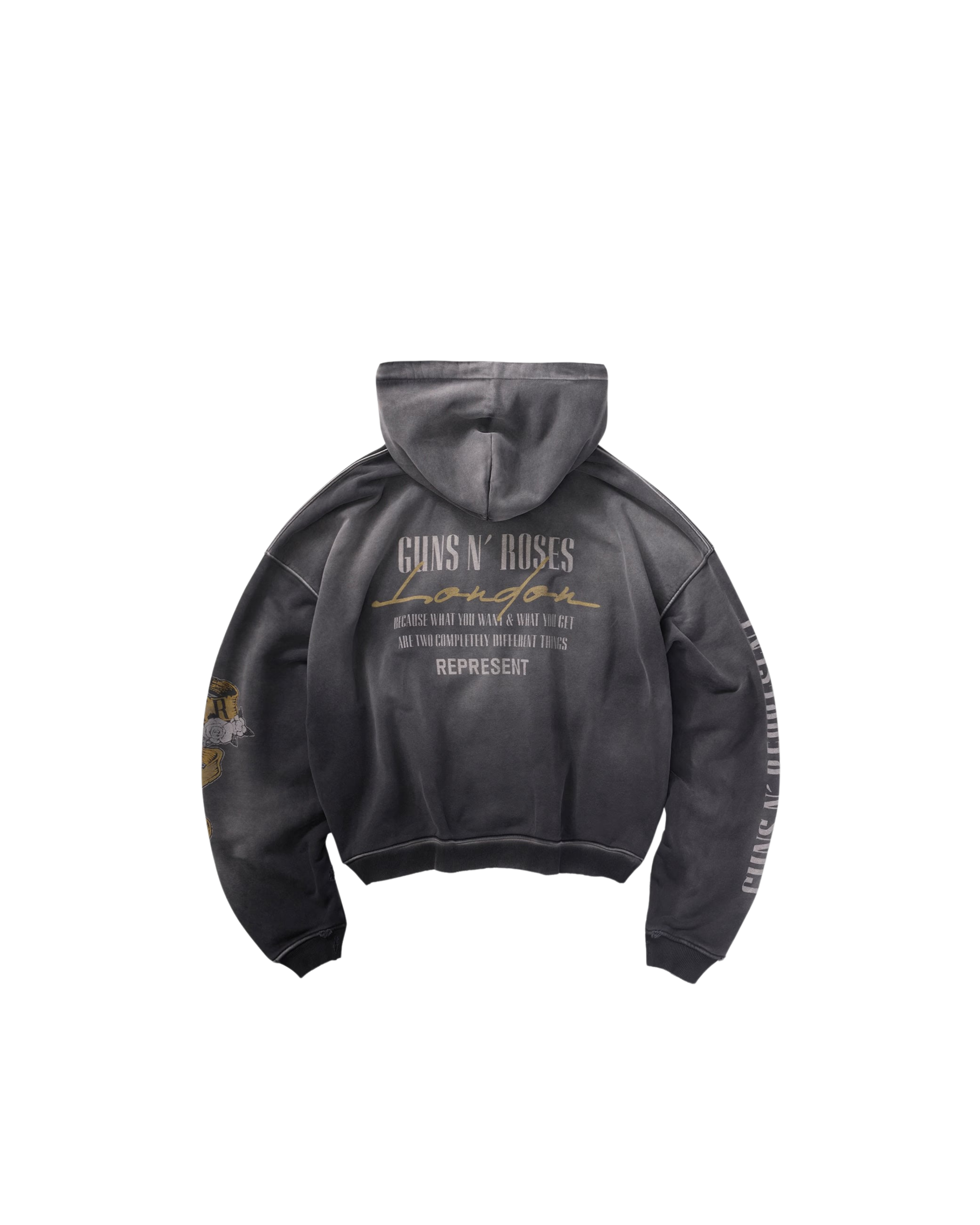 Represent X Guns N' Roses Cross Zip Through Hoodie - "Stained Black"