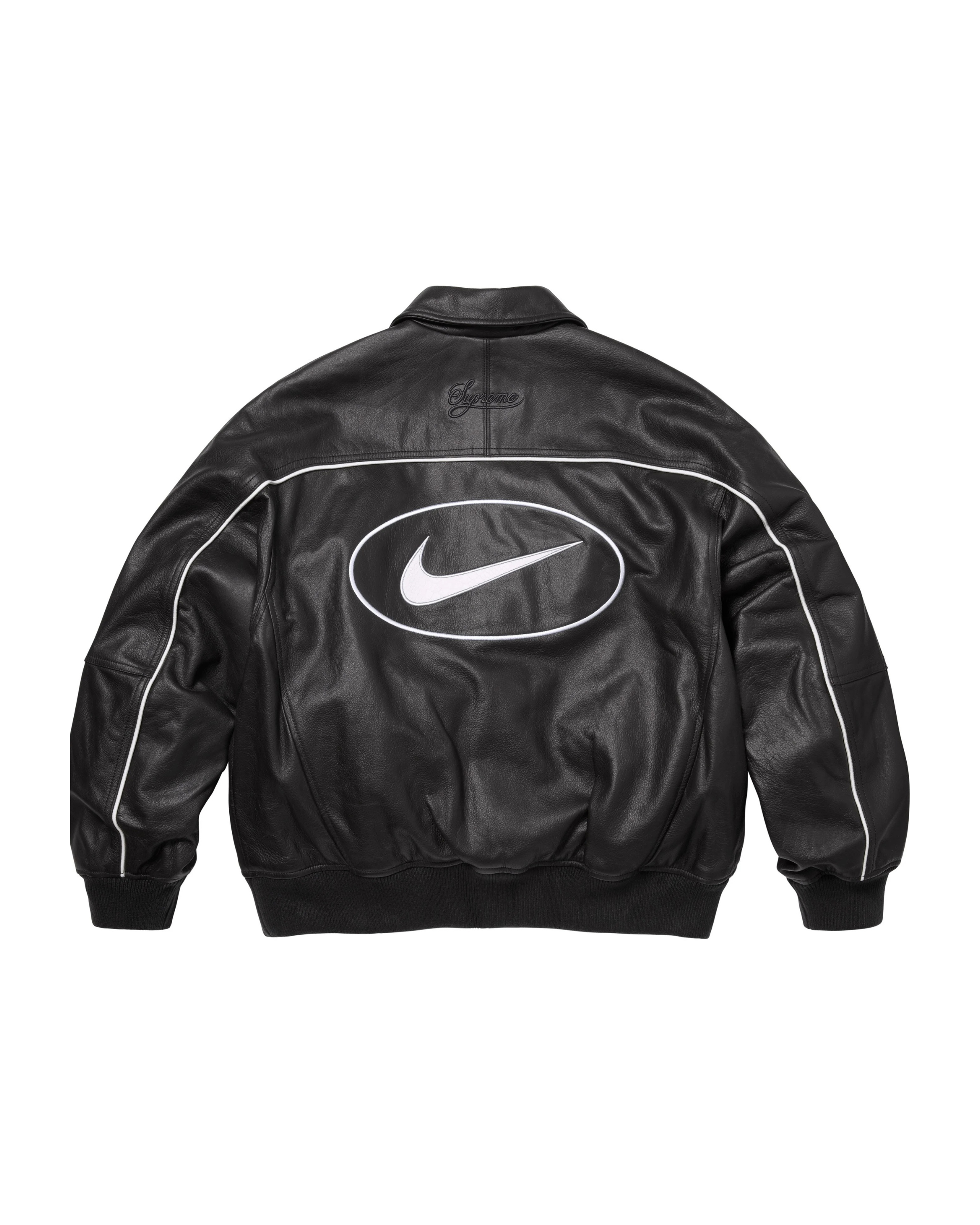 Supreme x Nike Leather Varsity Jacket - "Black/White"