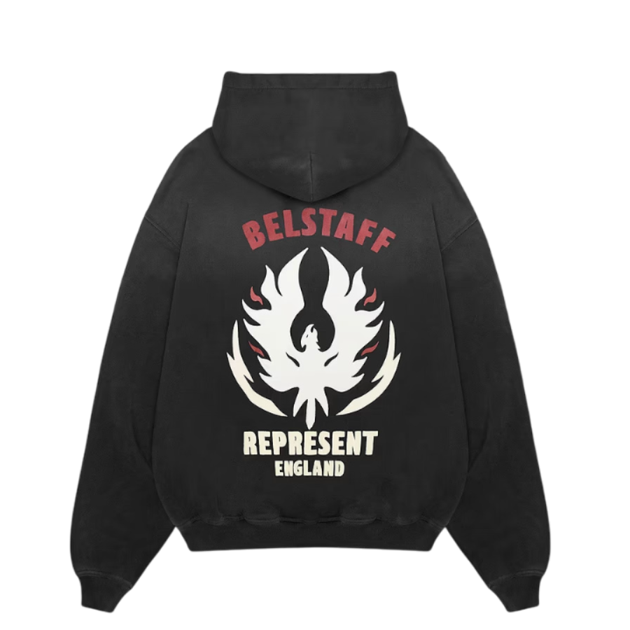 Represent X Belstaff Flame Phoenix Hoodie - "Shadow Black"